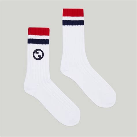 Round Interlocking G cotton socks in white 